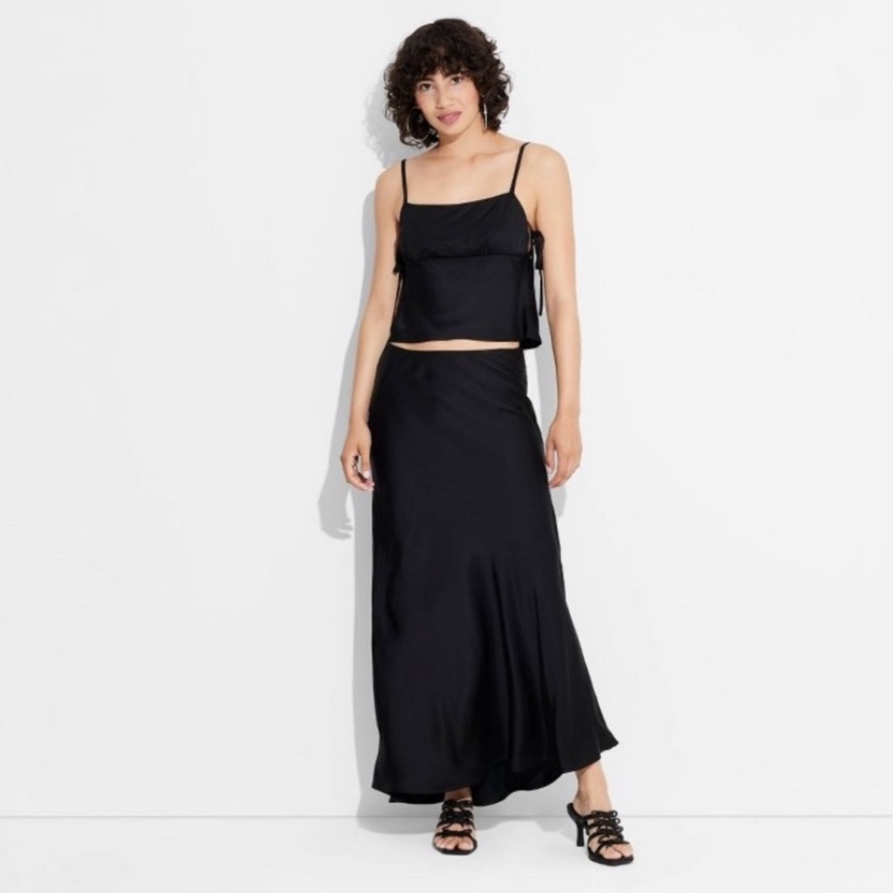 black satin maxi skirt